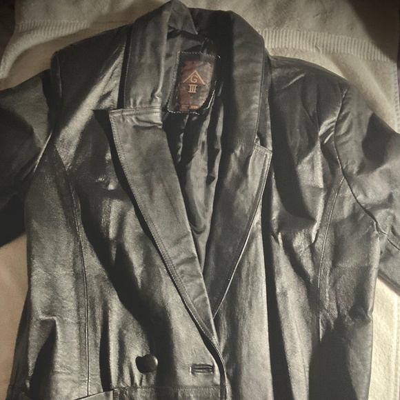 Vintage Women’s G-Ill Leather Trench Coat Jacket Full Length Retro Black Small - Picture 1 of 8